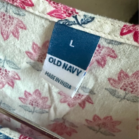 Old Navy Pink Blue Floral Boho Puff Sleeve Mini Swing Dress Tie Neck Large - Picture 6 of 8